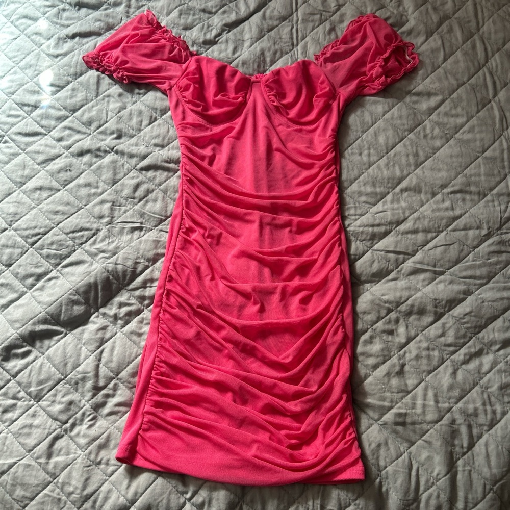 Chic Off-Shoulder Pink Mini Dress